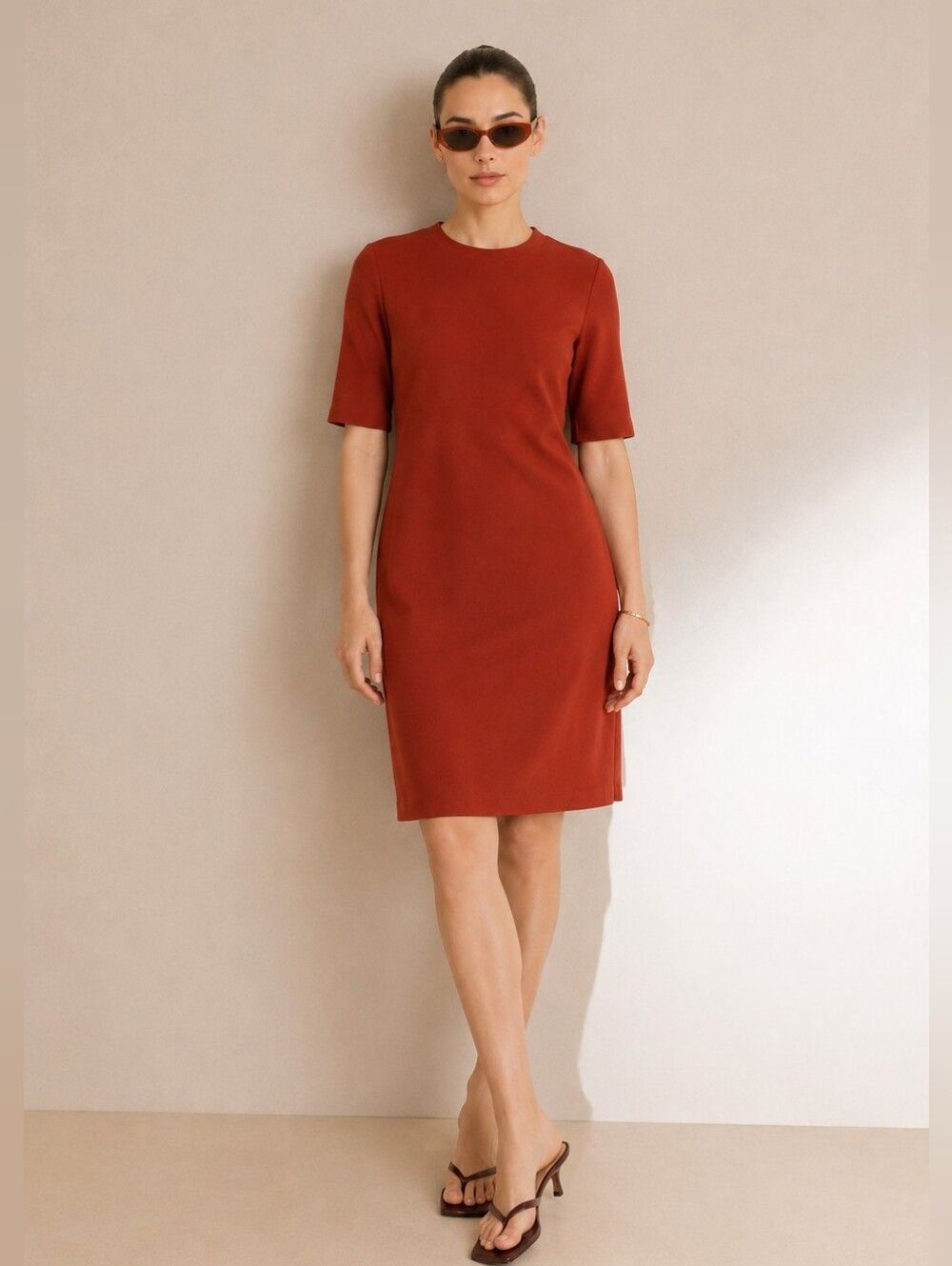 Women's Size 2X Shift Dress Retro Style Dark Orange